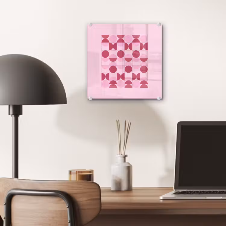 Glas schilderij - Abstract - Geometrisch - Cirkels - Roze - Modern — 7