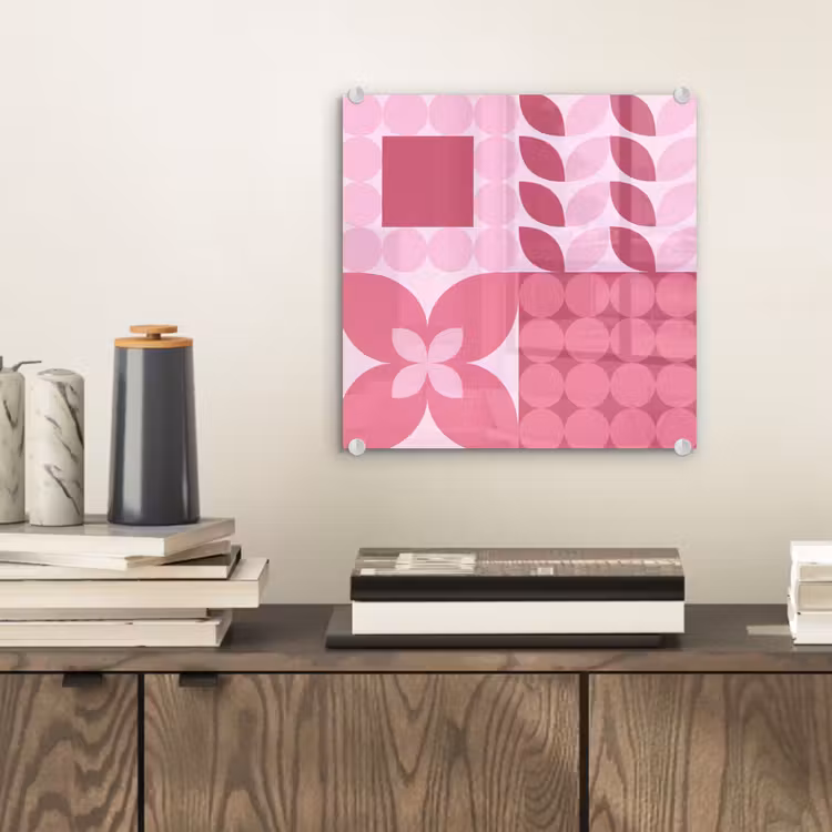 Glas schilderij - Abstract - Geometrisch - Patroon - Modern - Roze — 2
