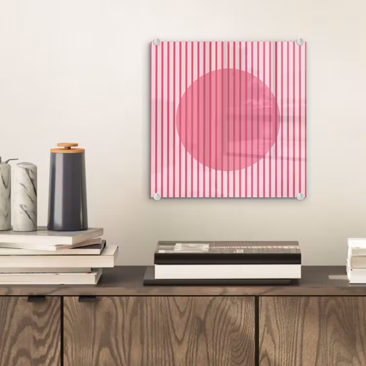 Glas schilderij - Abstract - Strepen - Ovaal - Roze - Modern — 2