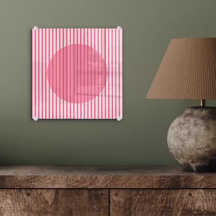 Glas schilderij - Abstract - Strepen - Ovaal - Roze - Modern — 4