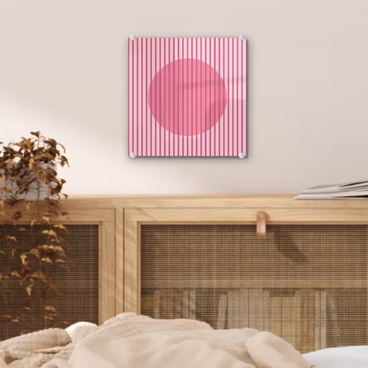 Glas schilderij - Abstract - Strepen - Ovaal - Roze - Modern — 5
