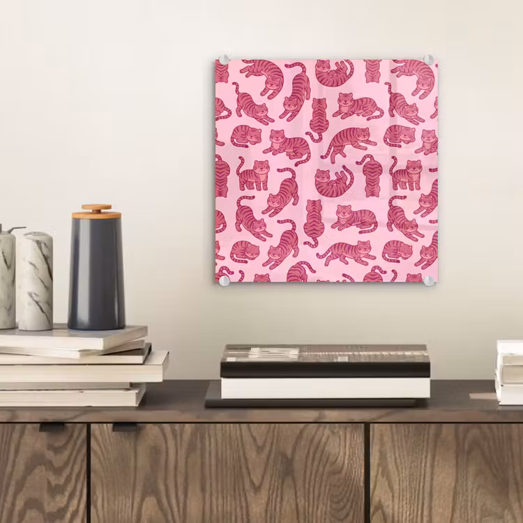 Glas schilderij - Dieren - Patroon - Roze - Speels - Cartoon — 2