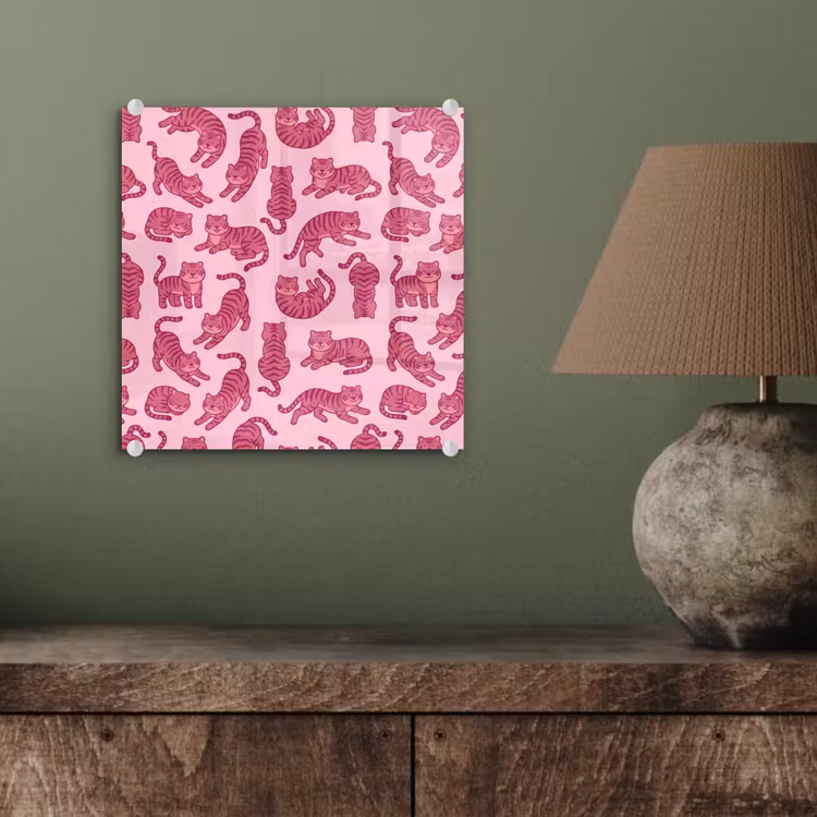 Glas schilderij - Dieren - Patroon - Roze - Speels - Cartoon — 4