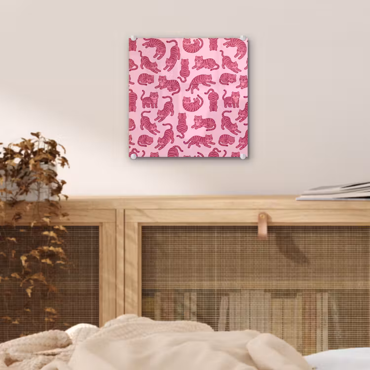 Glas schilderij - Dieren - Patroon - Roze - Speels - Cartoon — 5