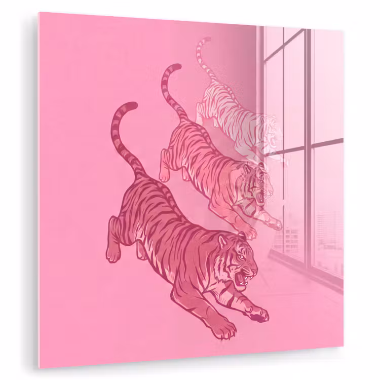 Glas schilderij - Kat - Springend - Dieren - Roze - Modern — 1