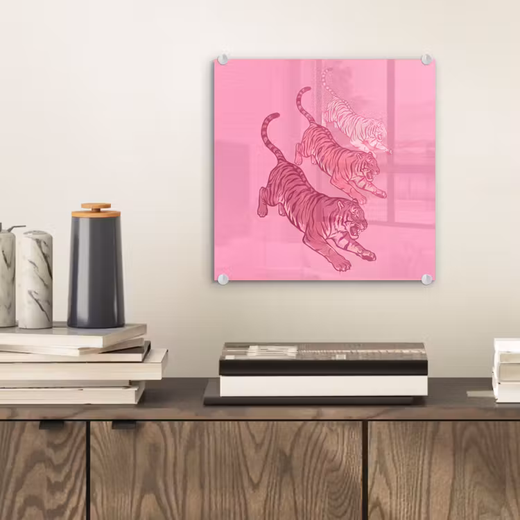 Glas schilderij - Kat - Springend - Dieren - Roze - Modern — 2