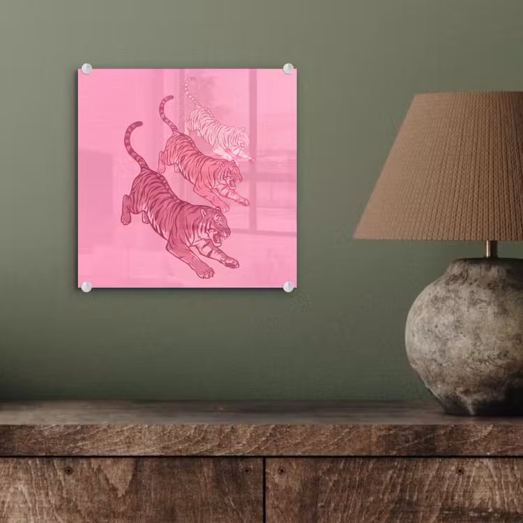 Glas schilderij - Kat - Springend - Dieren - Roze - Modern — 4