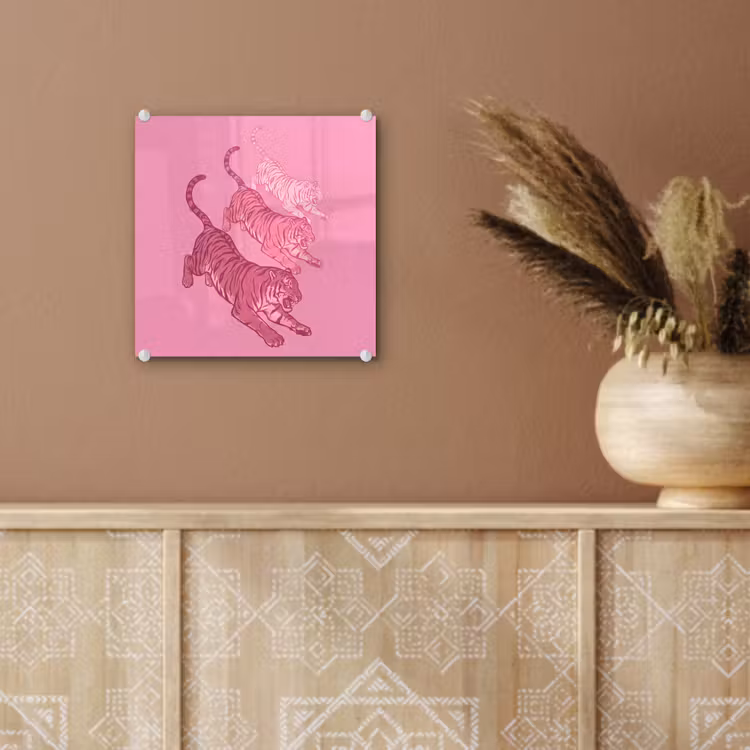 Glas schilderij - Kat - Springend - Dieren - Roze - Modern — 6
