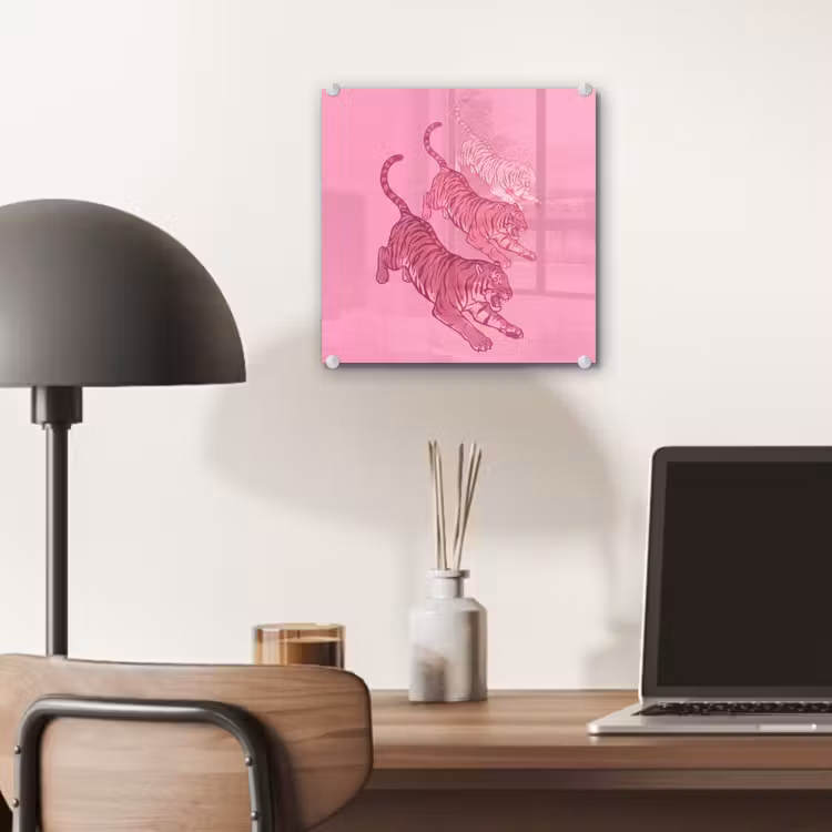 Glas schilderij - Kat - Springend - Dieren - Roze - Modern — 7