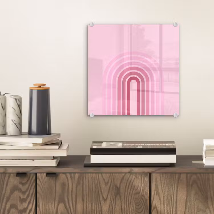 Glas schilderij - Regenboog - Roze - Abstract - Modern - Minimalistisch — 2