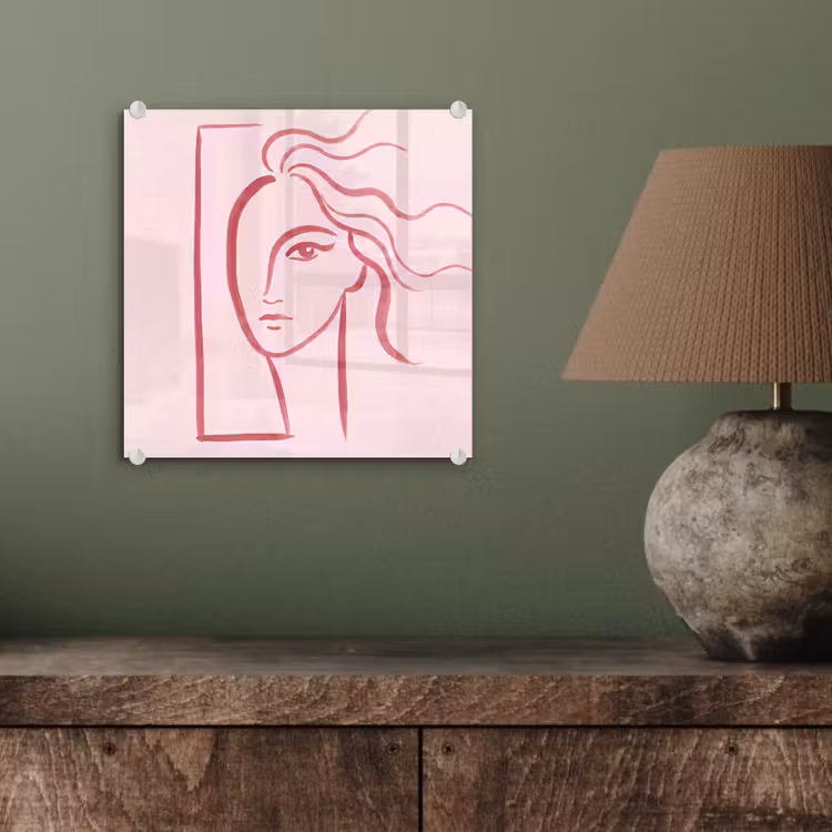 Glas schilderij - Vrouw - Portret - Abstract - Lijnkunst - Rood — 4