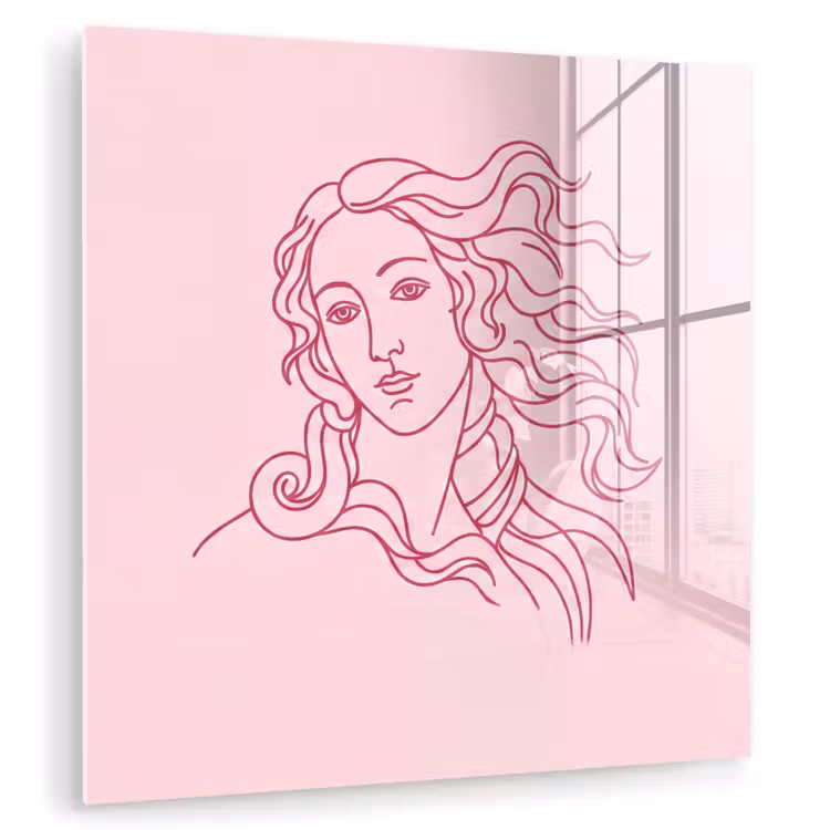 Glas schilderij - Vrouw - Portret - Klassiek - Line-art - Roze — 1