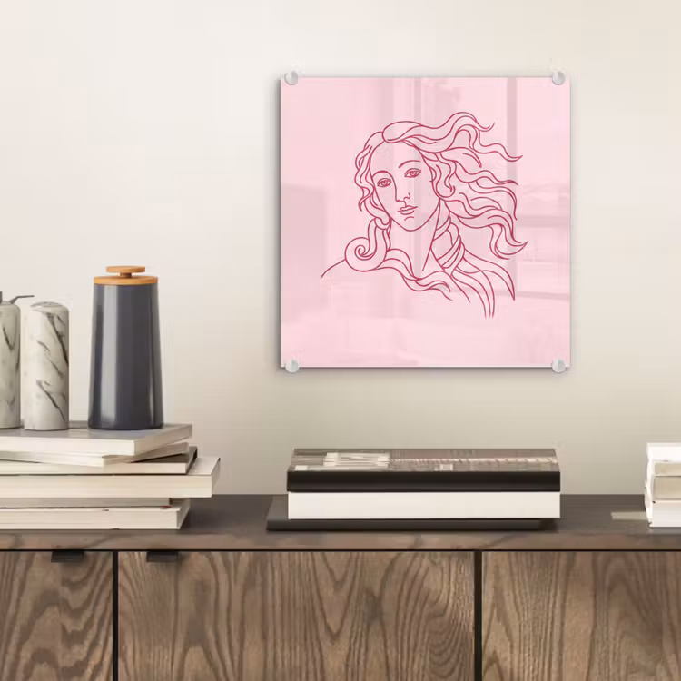 Glas schilderij - Vrouw - Portret - Klassiek - Line-art - Roze — 2