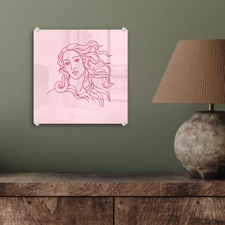Glas schilderij - Vrouw - Portret - Klassiek - Line-art - Roze — 4