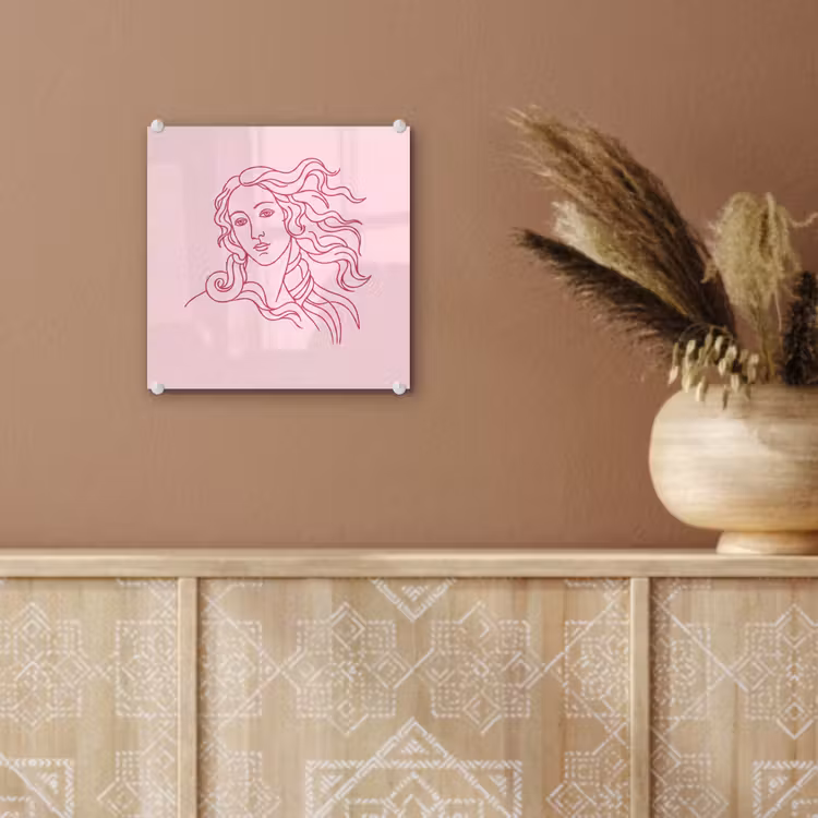 Glas schilderij - Vrouw - Portret - Klassiek - Line-art - Roze — 6