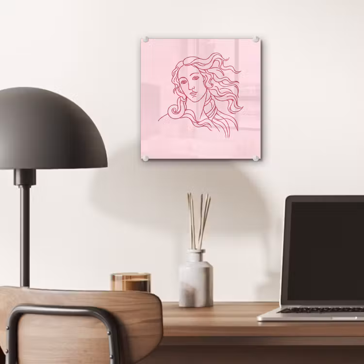 Glas schilderij - Vrouw - Portret - Klassiek - Line-art - Roze — 7