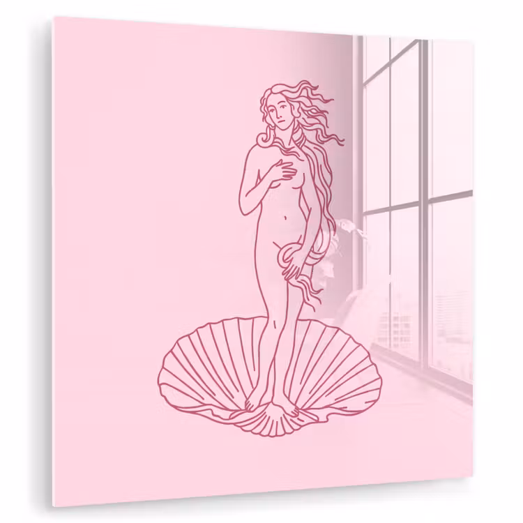 Glas schilderij - Vrouw - Schelp - Kunst - Lijntekening - Roze — 1