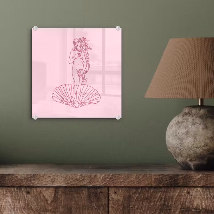Glas schilderij - Vrouw - Schelp - Kunst - Lijntekening - Roze — 4