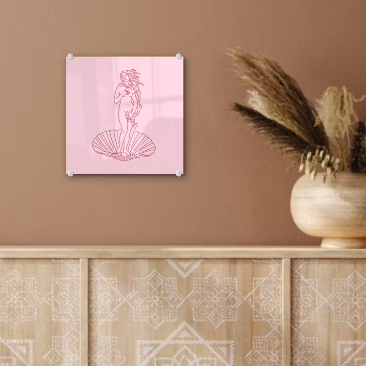 Glas schilderij - Vrouw - Schelp - Kunst - Lijntekening - Roze — 6