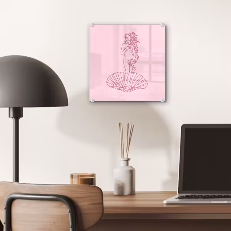 Glas schilderij - Vrouw - Schelp - Kunst - Lijntekening - Roze — 7