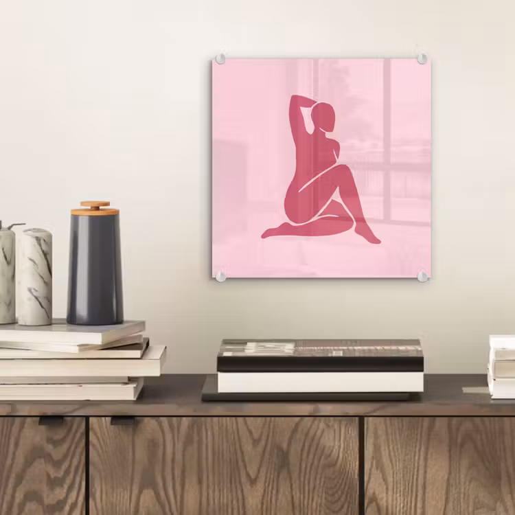 Glas schilderij - Vrouw - Silhouet - Abstract - Modern - Roze — 2