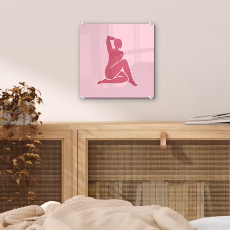 Glas schilderij - Vrouw - Silhouet - Abstract - Modern - Roze — 5