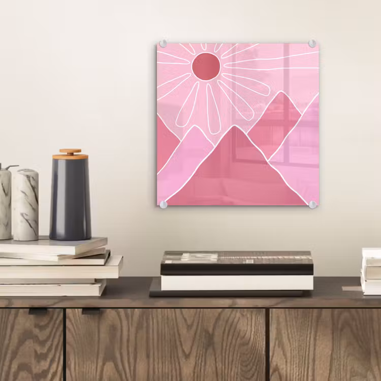 Glas schilderij - Zon - Bergen - Natuur - Abstract - Roze — 2