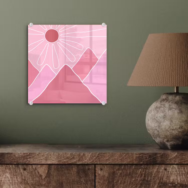 Glas schilderij - Zon - Bergen - Natuur - Abstract - Roze — 4