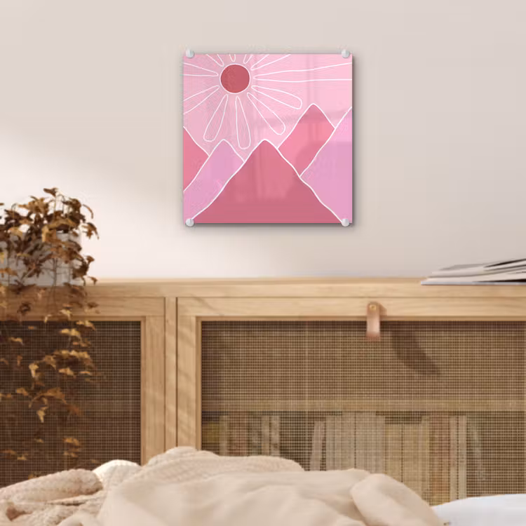 Glas schilderij - Zon - Bergen - Natuur - Abstract - Roze — 5