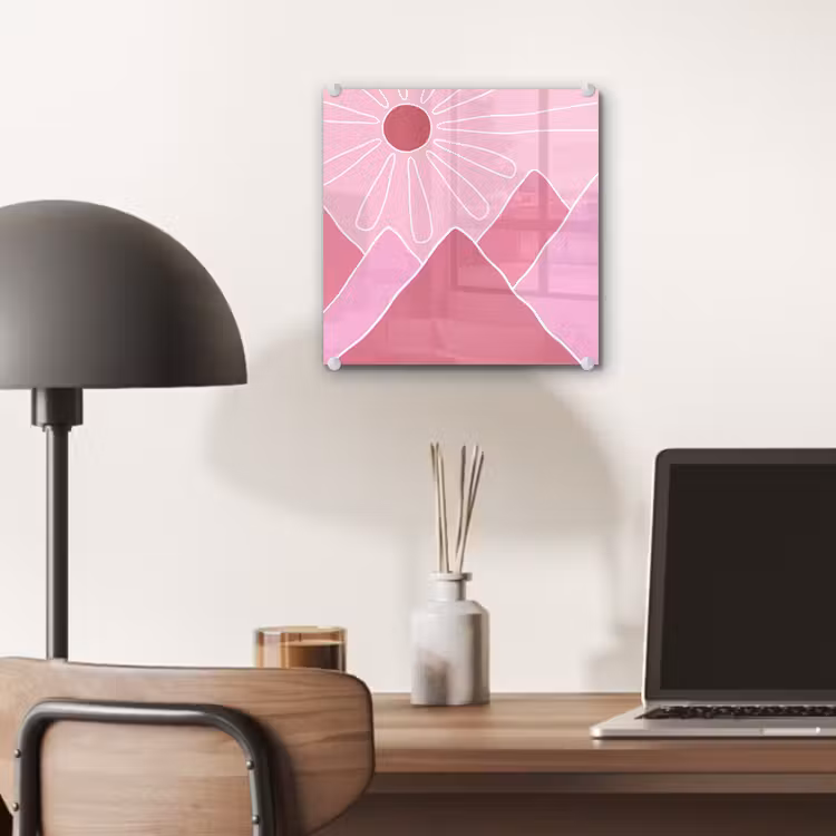 Glas schilderij - Zon - Bergen - Natuur - Abstract - Roze — 7