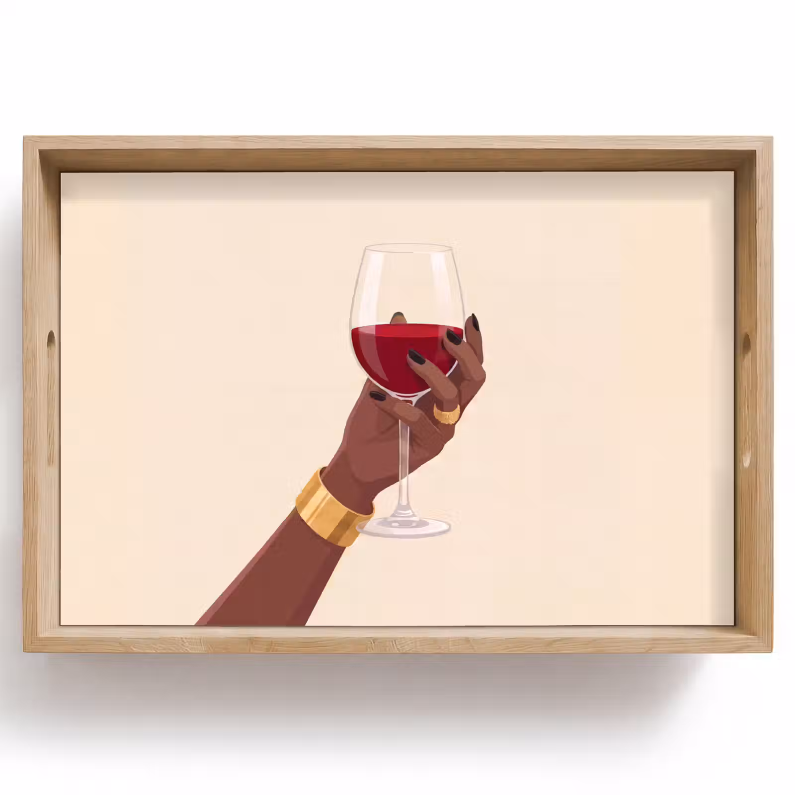 Dienblad - Vrouw - Wijn - Glas - Illustratie - Rood — 1