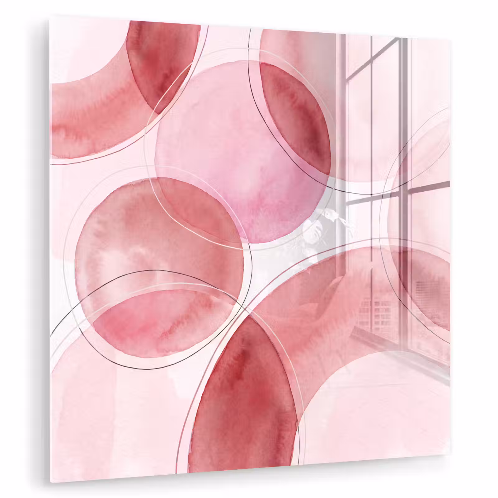 Glas schilderij - Abstract - Cirkels - Modern - Roze - Kunst — 1