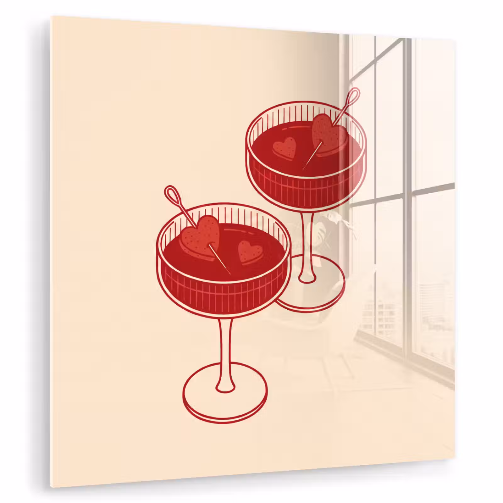 Glas schilderij - Cocktail - Hartjes - Liefde - Illustratie - Rood — 1