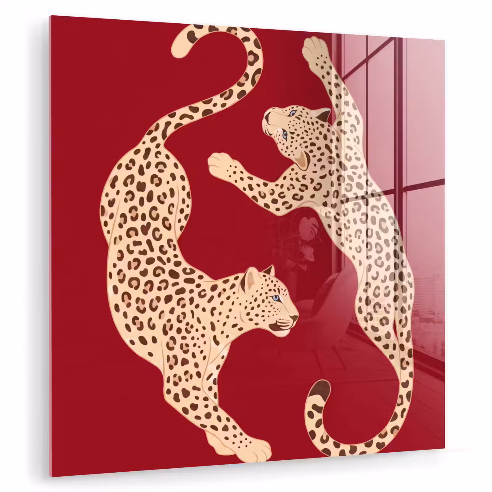 Glas schilderij - Dieren - Luipaard - Abstract - Rood - Modern — 1