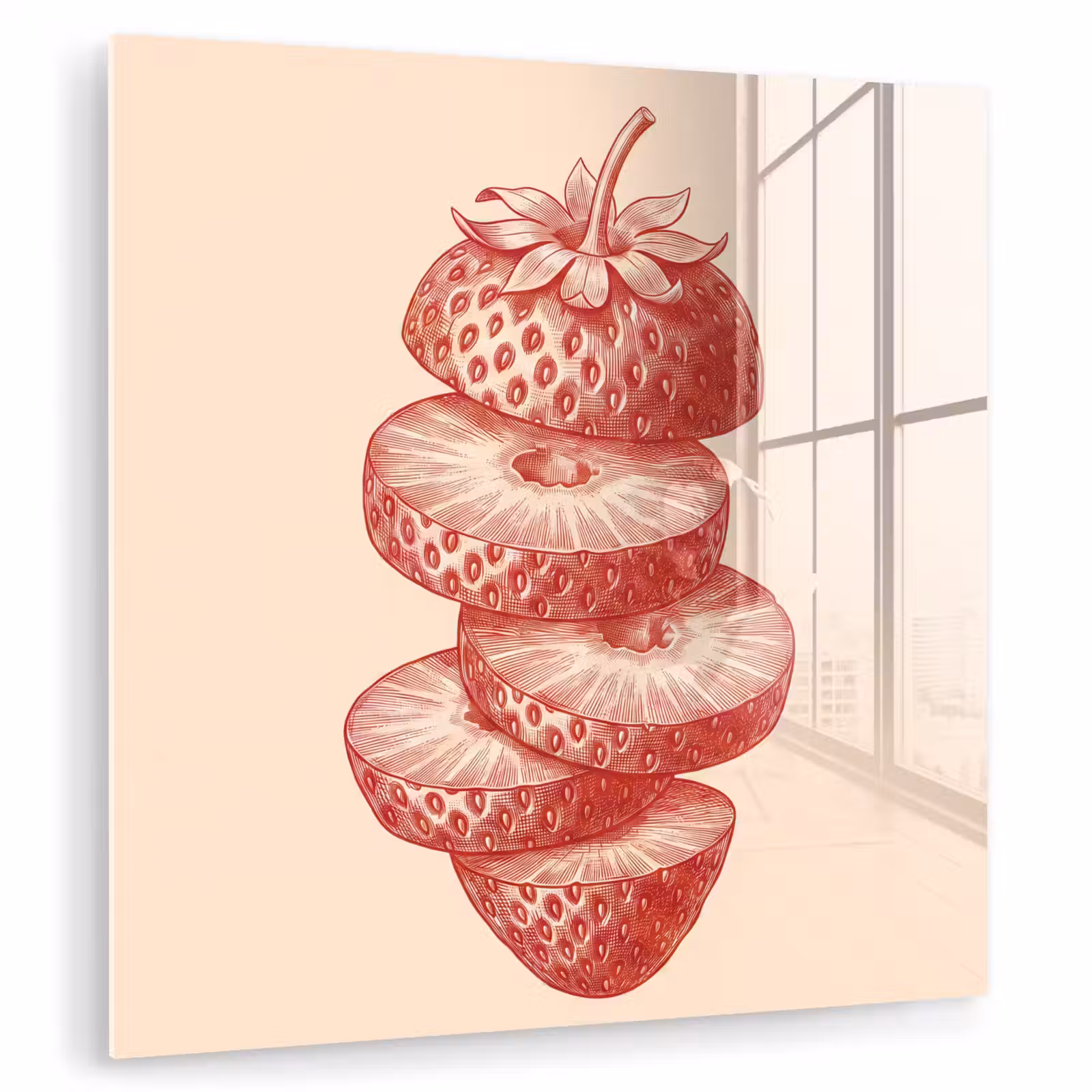 Glas schilderij - Fruit - Gesneden - Illustratie - Rood - Vintage — 1