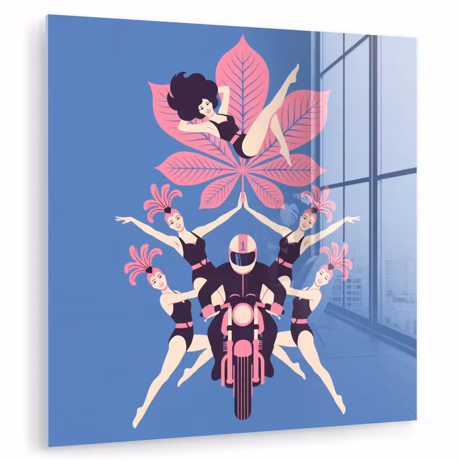 Glas schilderij - Mensen - Dans - Motor - Retro - Roze — 1