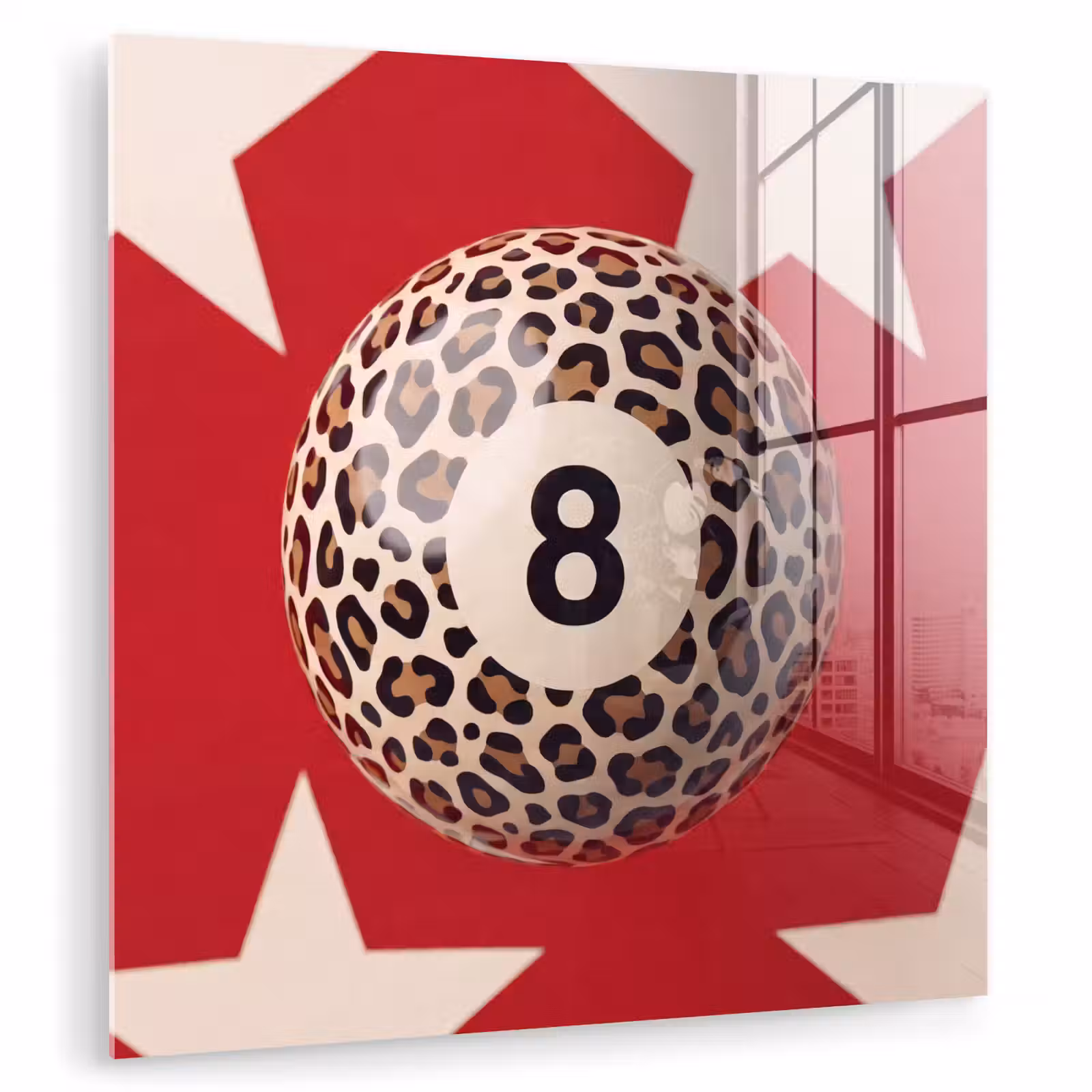 Glas schilderij - Spel - Dierenprint - Nummer 8 - Modern - Rood — 1
