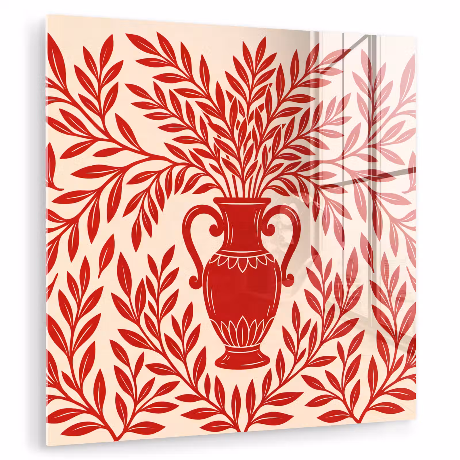 Glas schilderij - Vaas - Planten - Decoratie - Abstract - Rood — 1
