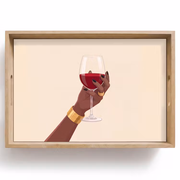 Dienblad - Vrouw - Wijn - Glas - Illustratie - Rood — 1