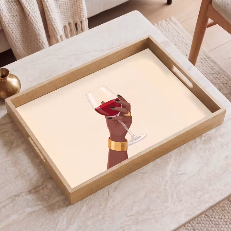 Dienblad - Vrouw - Wijn - Glas - Illustratie - Rood — 2