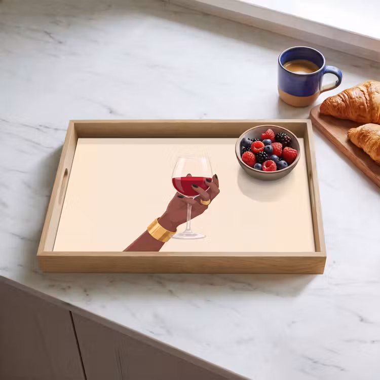 Dienblad - Vrouw - Wijn - Glas - Illustratie - Rood — 4