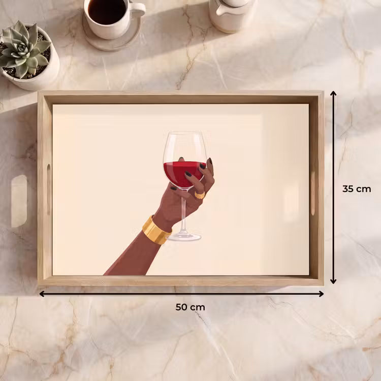 Dienblad - Vrouw - Wijn - Glas - Illustratie - Rood — 9