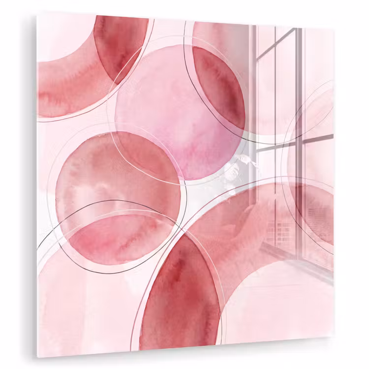 Glas schilderij - Abstract - Cirkels - Modern - Roze - Kunst — 1