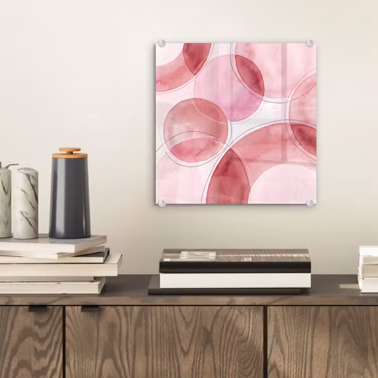 Glas schilderij - Abstract - Cirkels - Modern - Roze - Kunst — 2