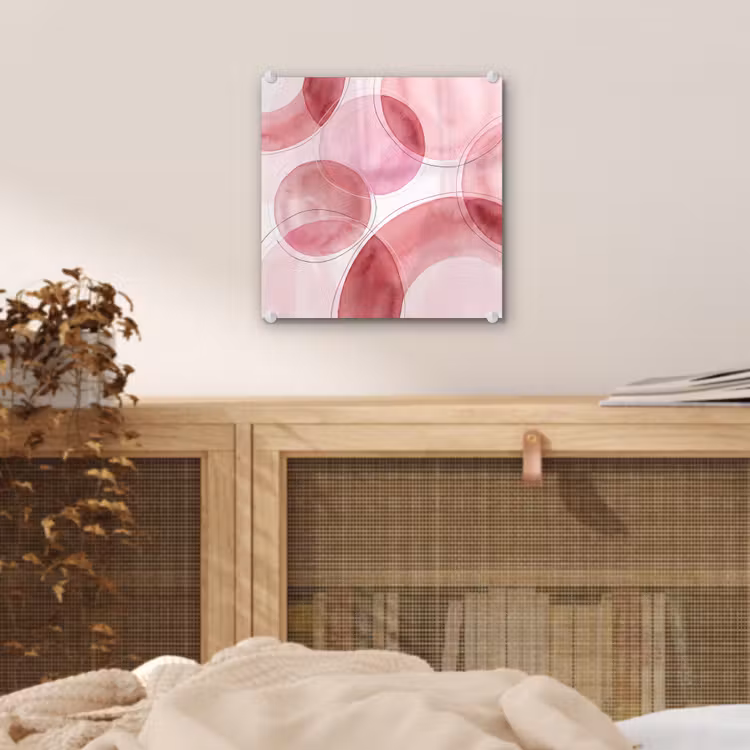 Glas schilderij - Abstract - Cirkels - Modern - Roze - Kunst — 5