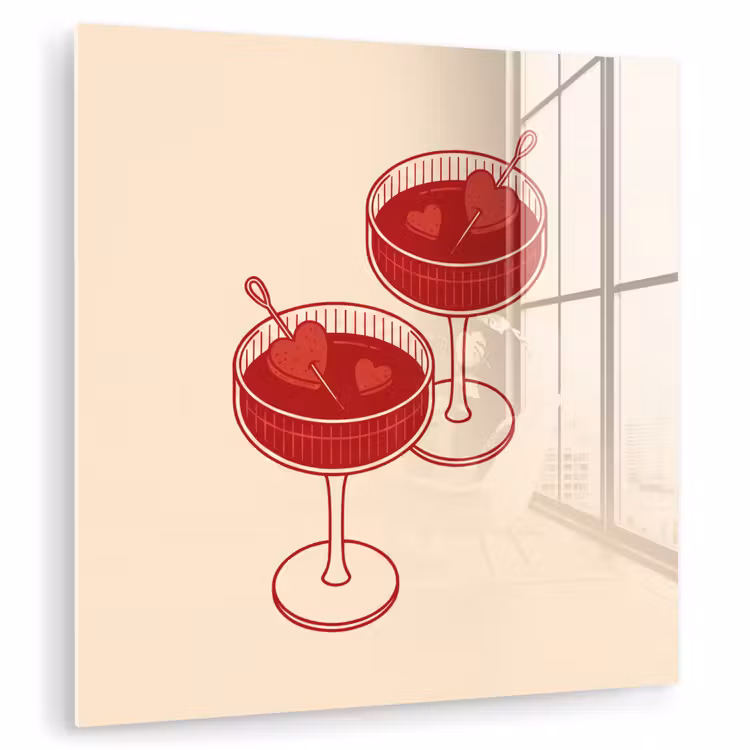 Glas schilderij - Cocktail - Hartjes - Liefde - Illustratie - Rood — 1