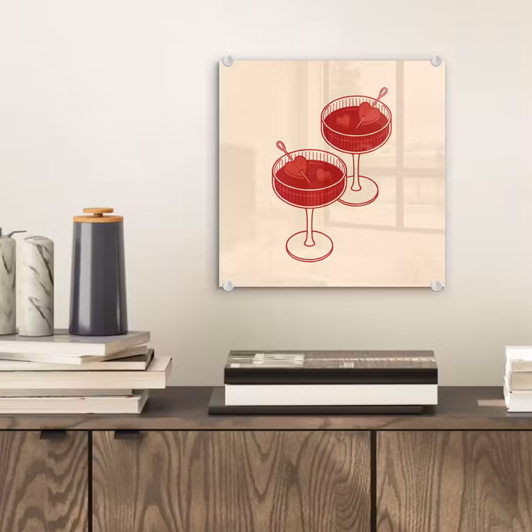 Glas schilderij - Cocktail - Hartjes - Liefde - Illustratie - Rood — 2