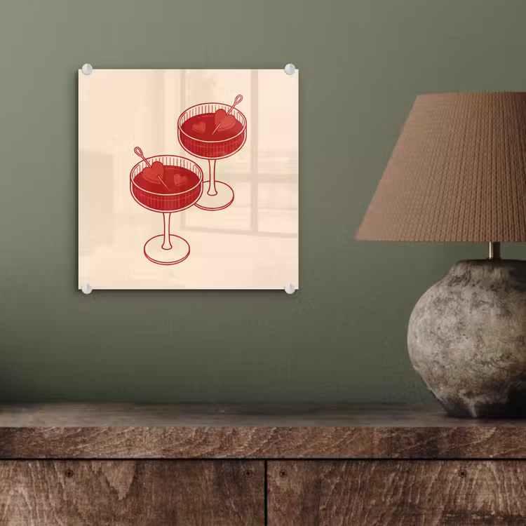 Glas schilderij - Cocktail - Hartjes - Liefde - Illustratie - Rood — 4