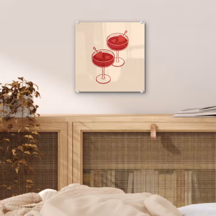 Glas schilderij - Cocktail - Hartjes - Liefde - Illustratie - Rood — 5