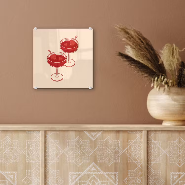 Glas schilderij - Cocktail - Hartjes - Liefde - Illustratie - Rood — 6